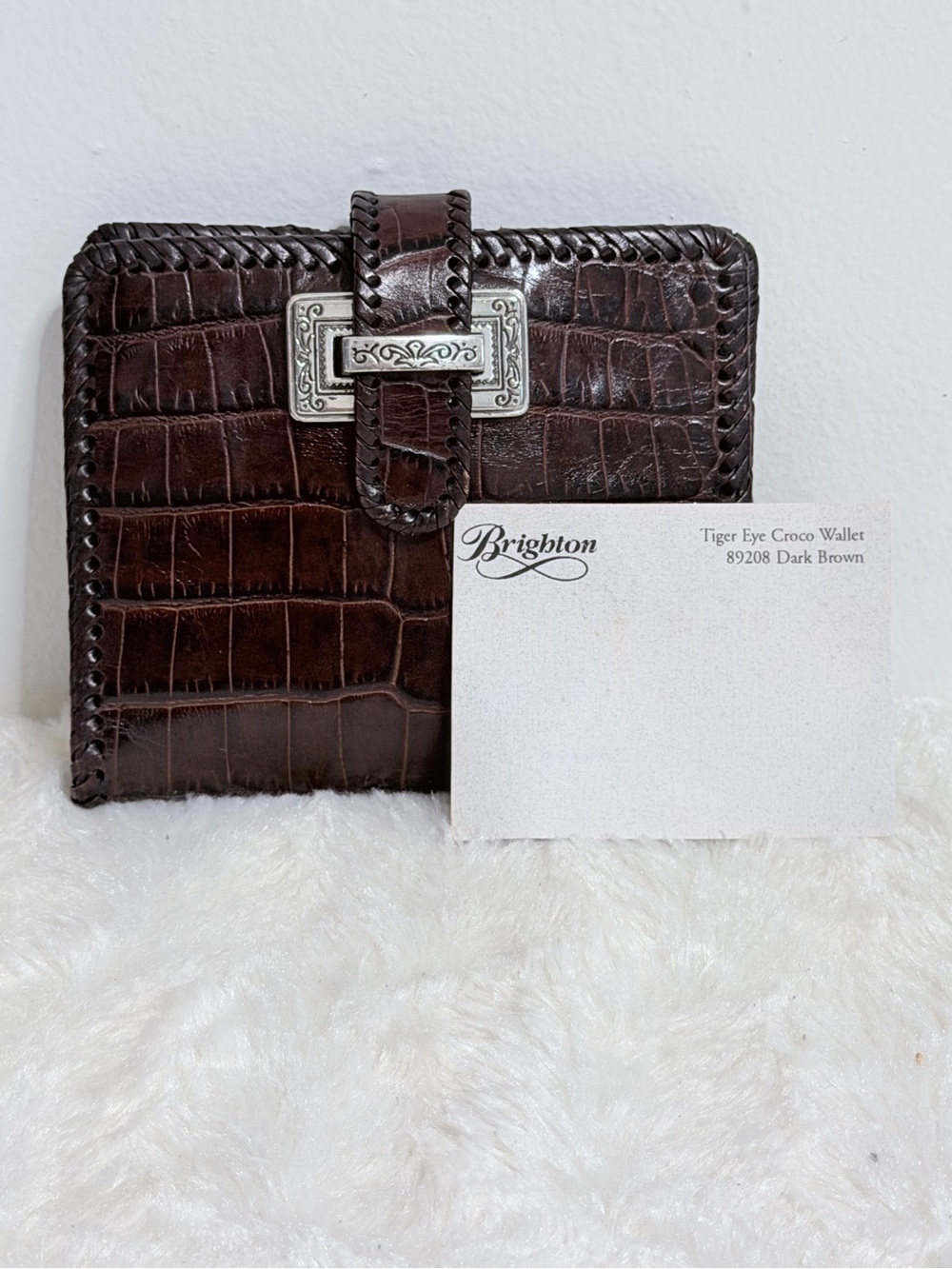 Brighton Brown Alligator Leather Bifold Wallet With Silver Plated Buckle